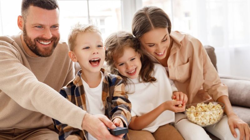 Family watching TV